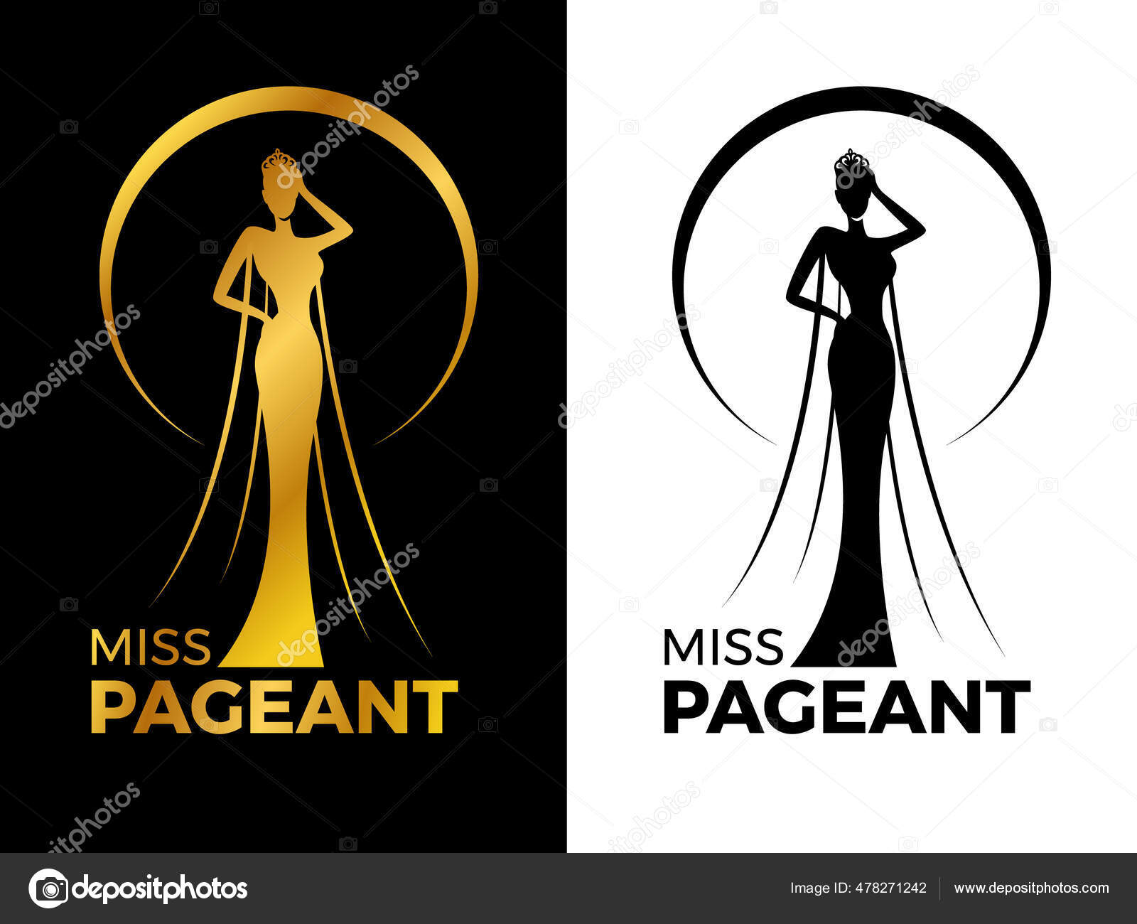 Miss Lady Pageant Logo Sign Gold Black Woman Wear Crown Stock Vector by ...