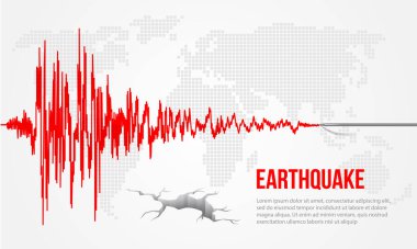 Red earthquake curve and world map background Vector illustration design clipart