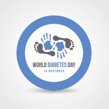 Dünya Diyabet Günü Farkındalığı mavi daire işaret vektörü tasarımında el ve ayak izleri