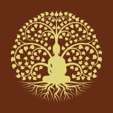 Gold buddha Meditate under Bodhi tree circle sign style vector design clipart