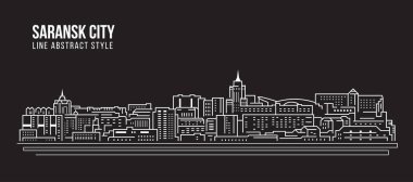 Cityscape Building Line Sanat Vektörü İllüstrasyon Tasarımı - Saransk Şehri