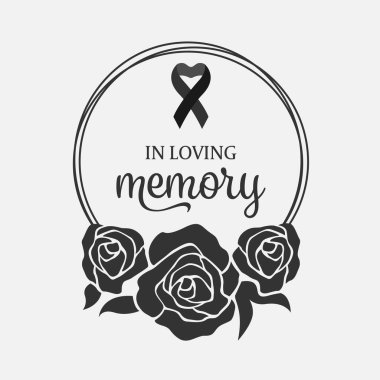 In loving Memory text and ribbon in Black Wreath rose vector design clipart