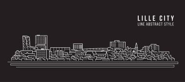 Cityscape Building Line Sanat Vektörü İllüstrasyon Tasarımı - Lille City