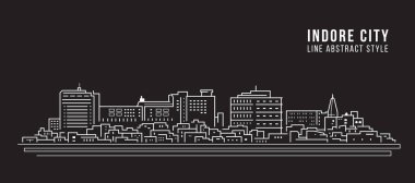 Cityscape Building Line Sanat Vektörü İllüstrasyon Tasarımı - Indore City