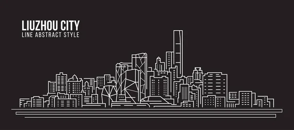 Diseño Ilustración Vectorial Arte Línea Construcción Paisajes Urbanos Ciudad Liuzhou — Vector de stock