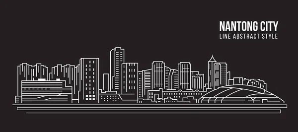 Cityscape Building Line Art Vector Illustration Design Città Nantong — Vettoriale Stock