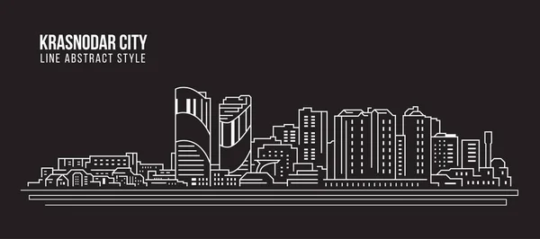 Cityscape Building Line Art Vector Illustration Design Città Krasnodar — Vettoriale Stock