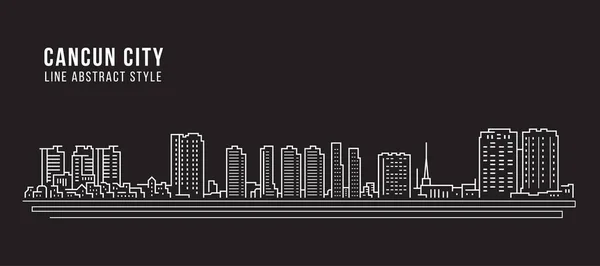 Cityscape Building Line Art Vector Illustration Design Cancun City — Vettoriale Stock