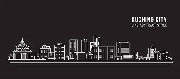 Cityscape Building Line Art Vector Illustration Design Kuching City — Vettoriale Stock