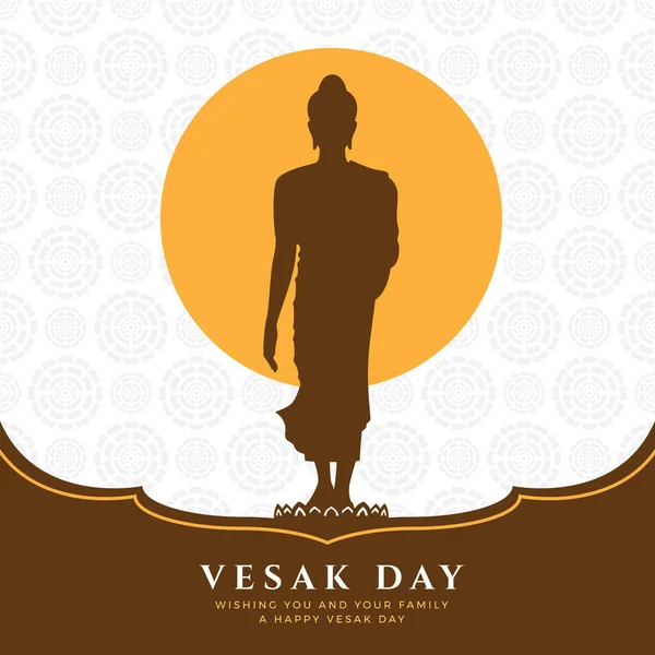 Vesak Day Banner Buddha Sign Stand Lotus Full Moon Lotus — Vetor de Stock