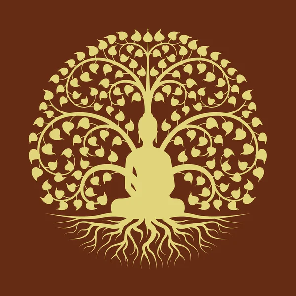 Altın Buda Bodhi ağaç çemberi işaret biçimi vektör tasarımı altında meditasyon yapar