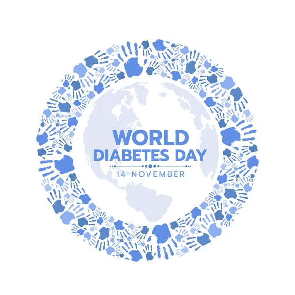 World Diabetes Day Conscientização Com Mãos Azuis Impressão Digital Fazer — Vetor de Stock