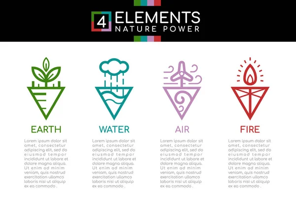 Natuur Elementen Natuurkracht Met Lijn Rand Abstracte Driehoek Stijl Pictogram — Stockvector