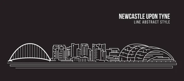 Cityscape Building Line Art Vector Diseño Ilustración Newcastle Tyne City — Vector de stock