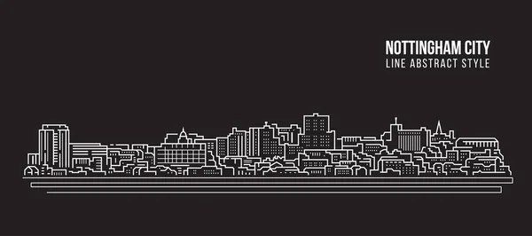 Cityscape Building Line Art Vector Diseño Ilustración Nottingham City — Vector de stock