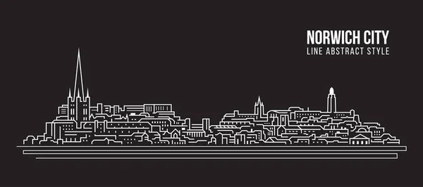 Cityscape Building Line Art Vector Diseño Ilustración Norwich City — Vector de stock