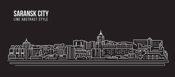 Cityscape Building Line Art Vector Diseño Ilustración Saransk City — Vector de stock