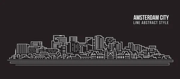Cityscape Building Line Art Vector Diseño Ilustración Amsterdam City — Vector de stock