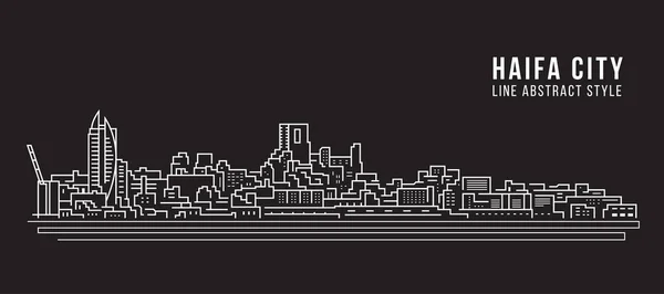Cityscape Building Line Art Vector Illustration Design Ville Haïfa — Image vectorielle