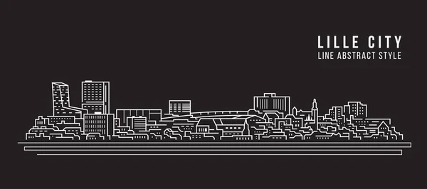 Cityscape Building Line Art Projekt Ilustracji Wektorowej Miasto Lille — Wektor stockowy