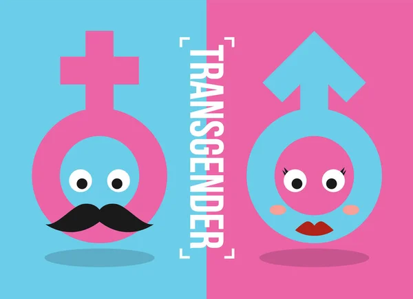 Transgender Transsexual Concept Pink Female Sign Looks Mustache Man Blue — Stock Vector