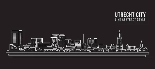 Cityscape Building Line Arte Vector Ilustração Design Cidade Utrecht — Vetor de Stock