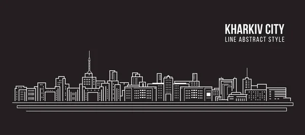 Cityscape Building Line Art Vector Illustration Design Kharkiv City — Stock Vector