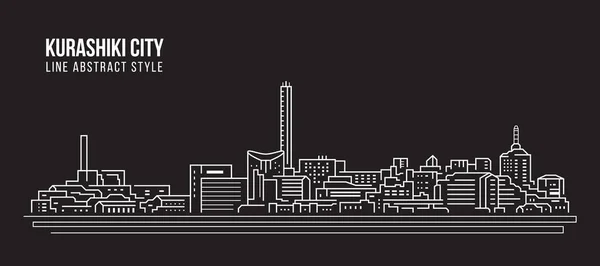 Cityscape Building Line Arte Vector Ilustração Design Kurashiki Cidade —  Vetores de Stock