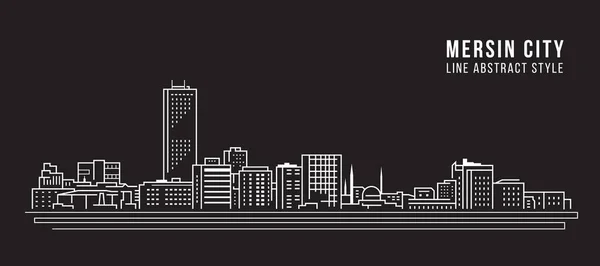 Cityscape Building Line Art Vector Diseño Ilustración Mersin City — Vector de stock
