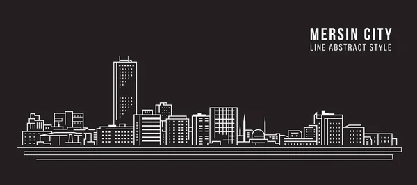 Cityscape Building Line Art Vector Illustration Design Mersin City — Vettoriale Stock