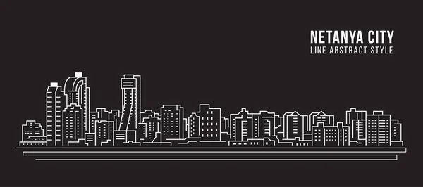 Cityscape Building Line Art Vector Illustration Design Netanya City — Vettoriale Stock