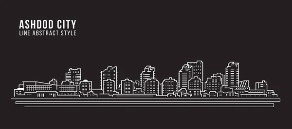 Cityscape Building Line Konst Vektor Illustration Design Ashdod Stad — Stock vektor