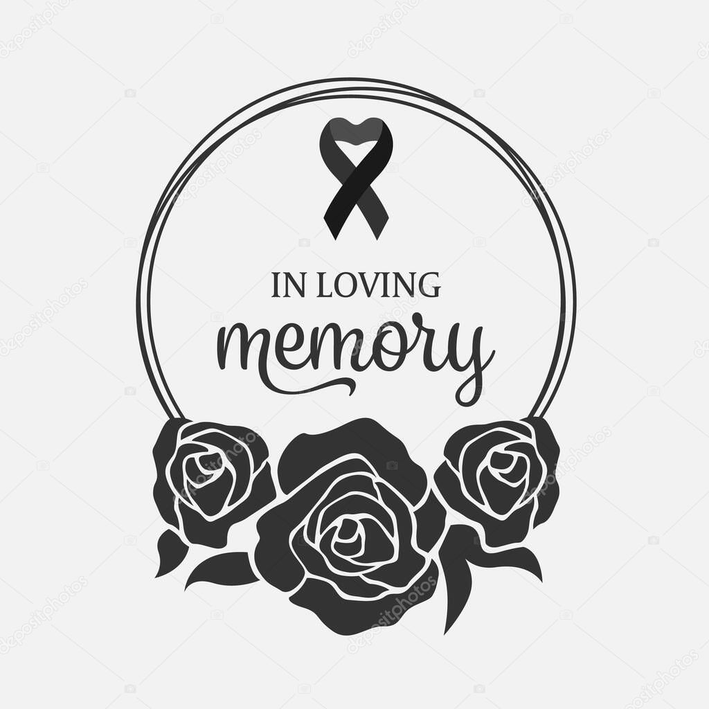 In loving Memory text and ribbon in Black Wreath rose vector design