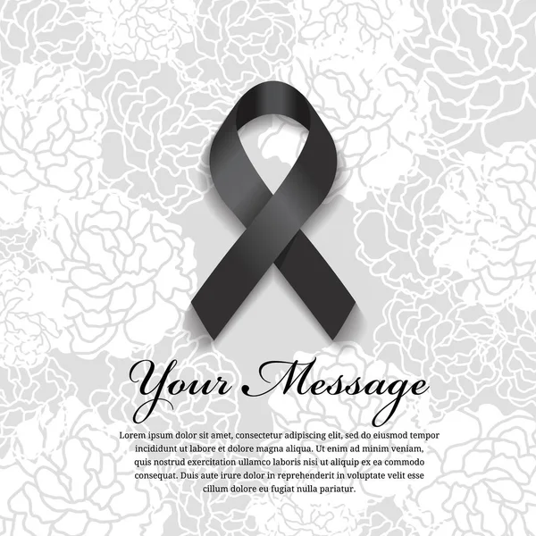 Funeral Card Black Ribbon Place Text Soft Flower Abstract Background — Stock Vector