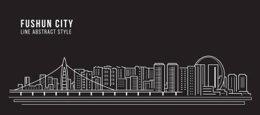 Cityscape Building Line art Vector Illustration design -  Fushun city