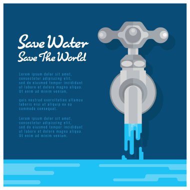 Save water save world banner with water tap are open water vector design