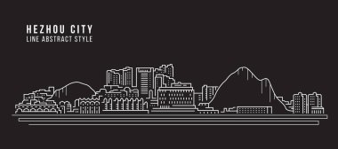 Cityscape Building Line art Vector Illustration design -  Hezhou city