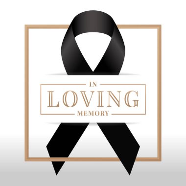 In loving memory text and black ribbon sign in square frame vector design