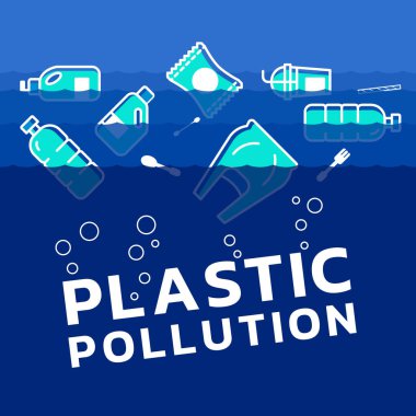 plastic pollution concept with plastics icon in water ocean vector design
