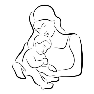 abstract drawing line mother hug a baby vector art design
