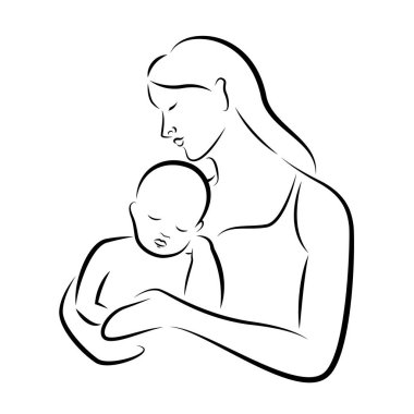 abstract drawing line mother hug a baby vector art design