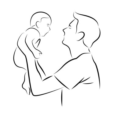 abstract drawing line father carrying a baby vector art design