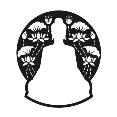 Buddha sit Meditation and lotus around sign vector art design