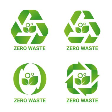 Zero waste sign concept with green leaf in arrow around cycle style vector design