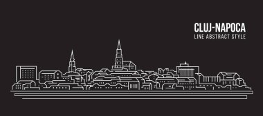 Cityscape Building Line art Vector Illustration design - Cluj Napoca city clipart