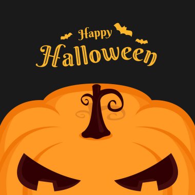Happy haloween banner with half big pumpkin on dark background vector design