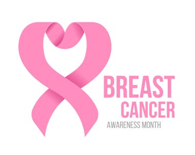 Breast cancer awareness month banner with heart pink ribbon sign and text vector design