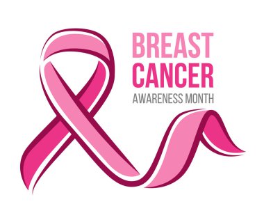 Breast cancer awareness month banner with pink ribbon sign and text vector design