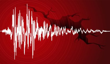 Vector illustration of earthquake curve wave and Earth Crack on red background clipart