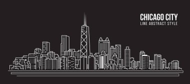 Cityscape Building Line Sanat Vektörü İllüstrasyon Tasarımı - Chicago Şehri